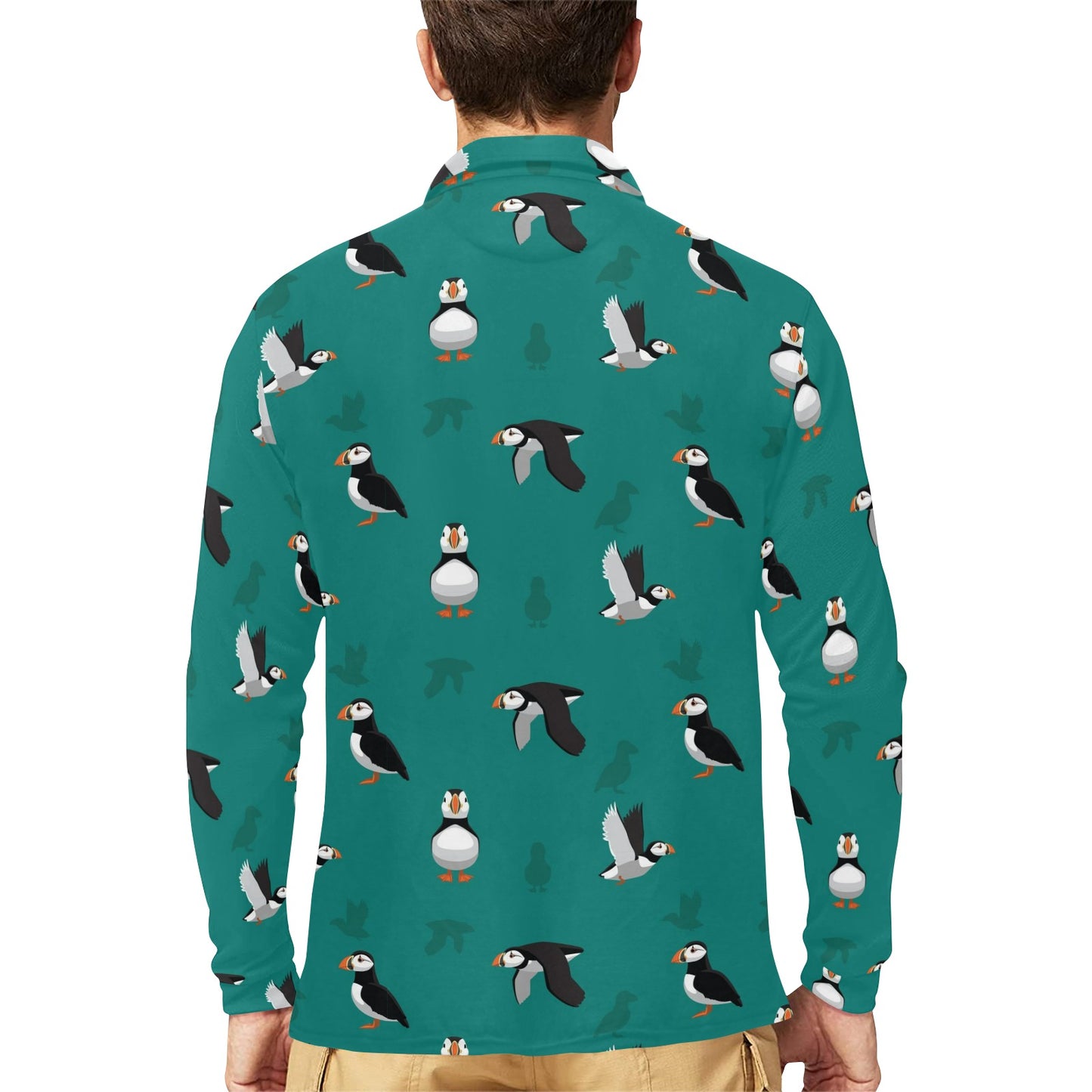 Puffin Pattern Print Design A02 Long Sleeve Polo Shirt For Men's