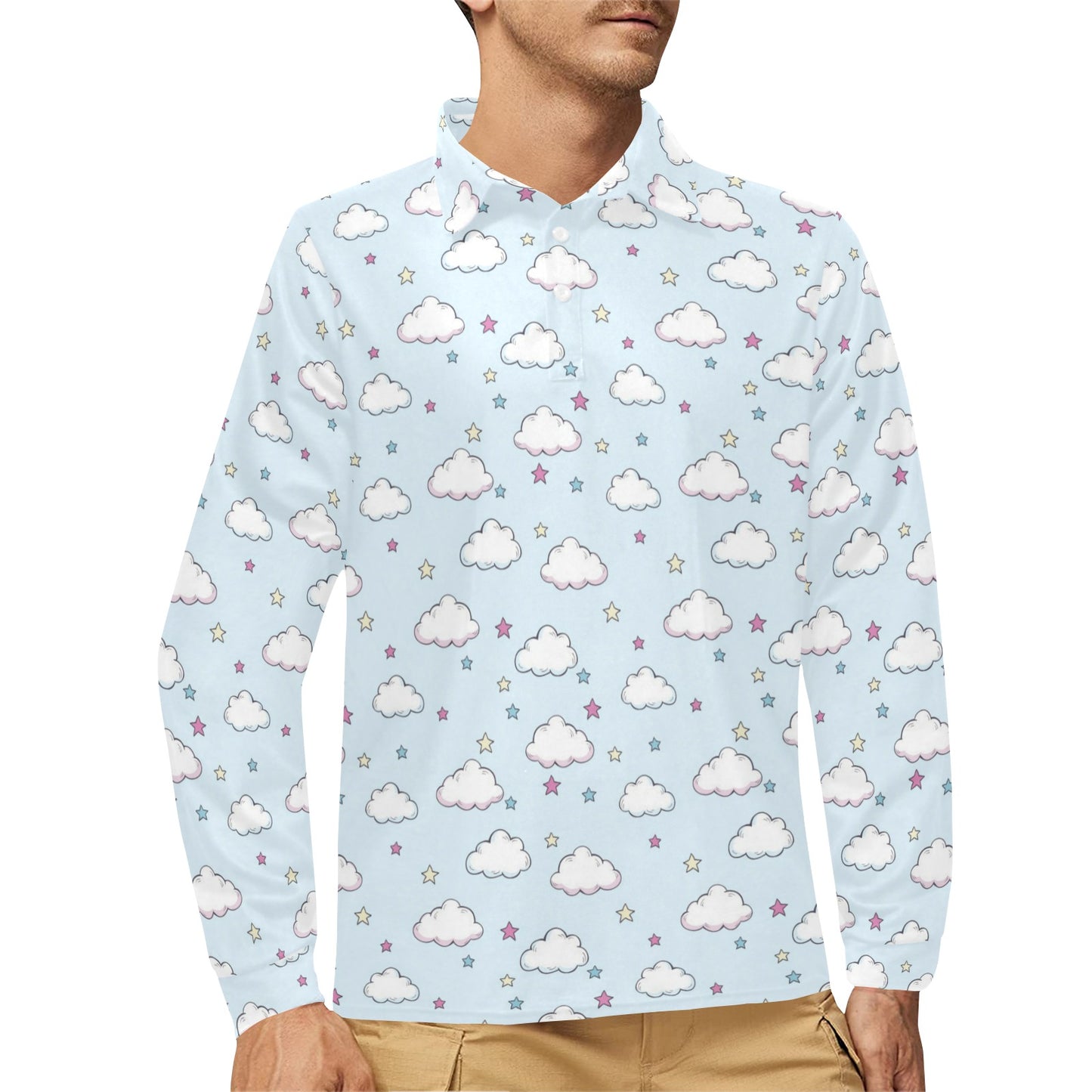 Cloud Pattern Print Design 01 Long Sleeve Polo Shirt For Men's
