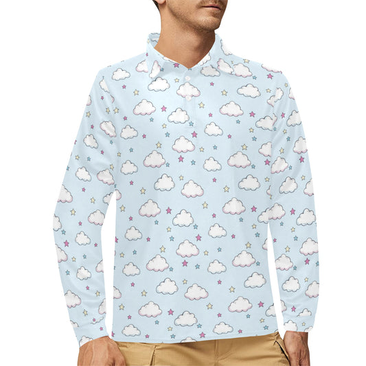 Cloud Pattern Print Design 01 Long Sleeve Polo Shirt For Men's
