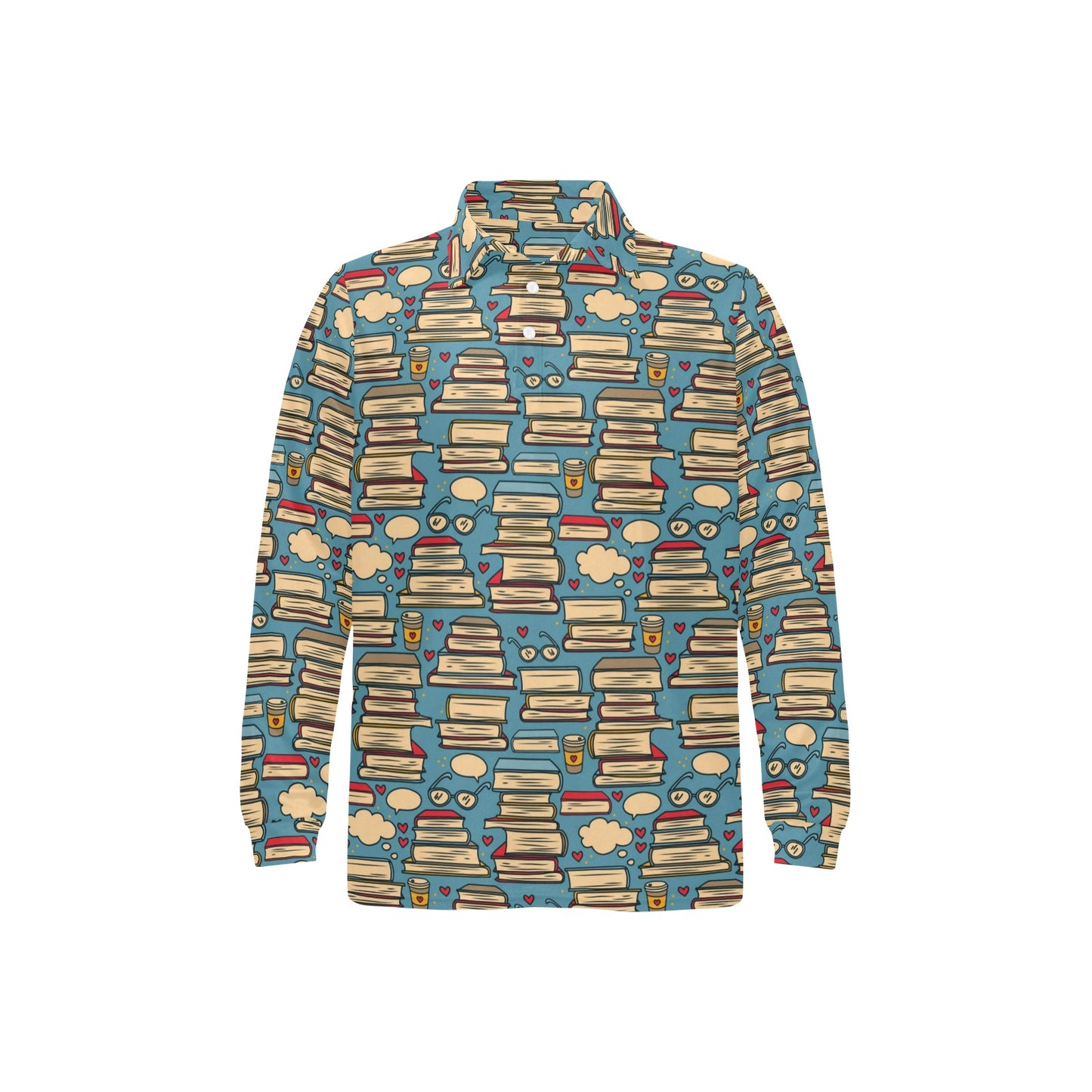 Book Pattern Print Design 03 Long Sleeve Polo Shirt For Men's