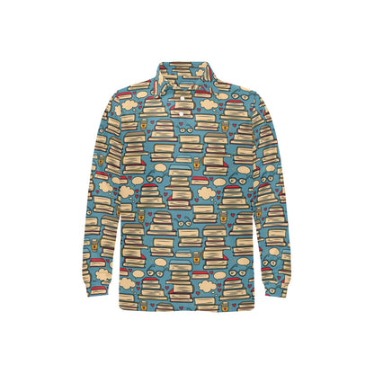 Book Pattern Print Design 03 Long Sleeve Polo Shirt For Men's