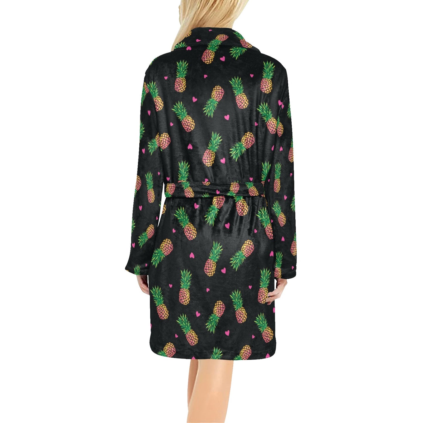 Neon Pineapple Pattern Print Design A04 Women's Fleece Robe