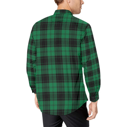 Tartan Green Print Design LKS302 Men's Long Sleeve Dress Shirt