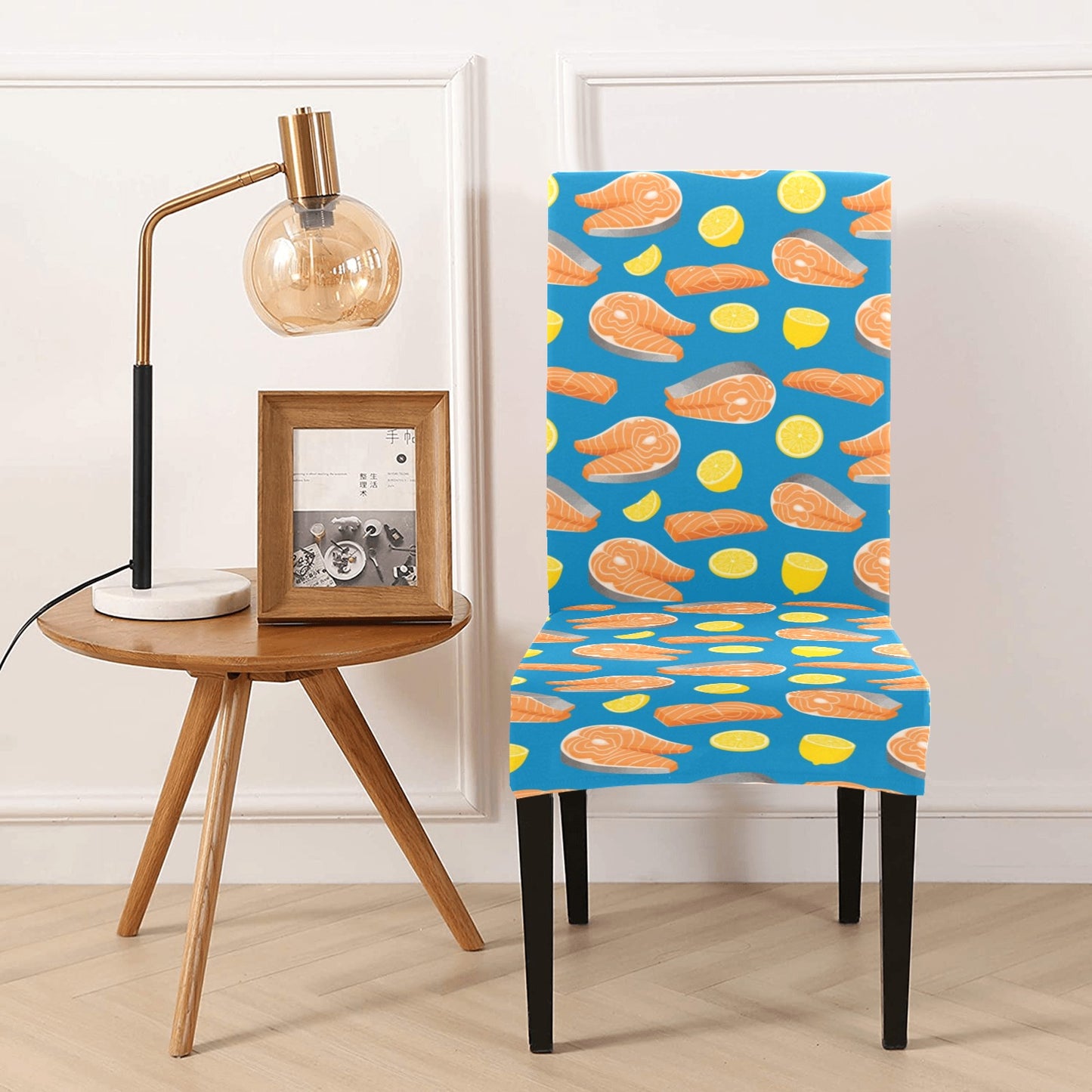 Salmon Steak With Lemon Print Design LKS308 Dining Chair Slipcover