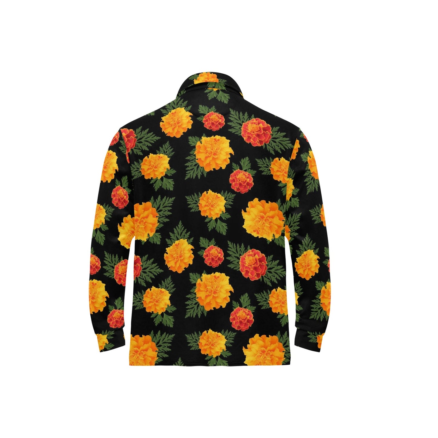 Marigold Pattern Print Design MR05 Long Sleeve Polo Shirt For Men's