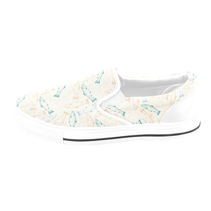 Salmon Fish Print Design LKS305 White Slip Ons Canvas Women's Shoes