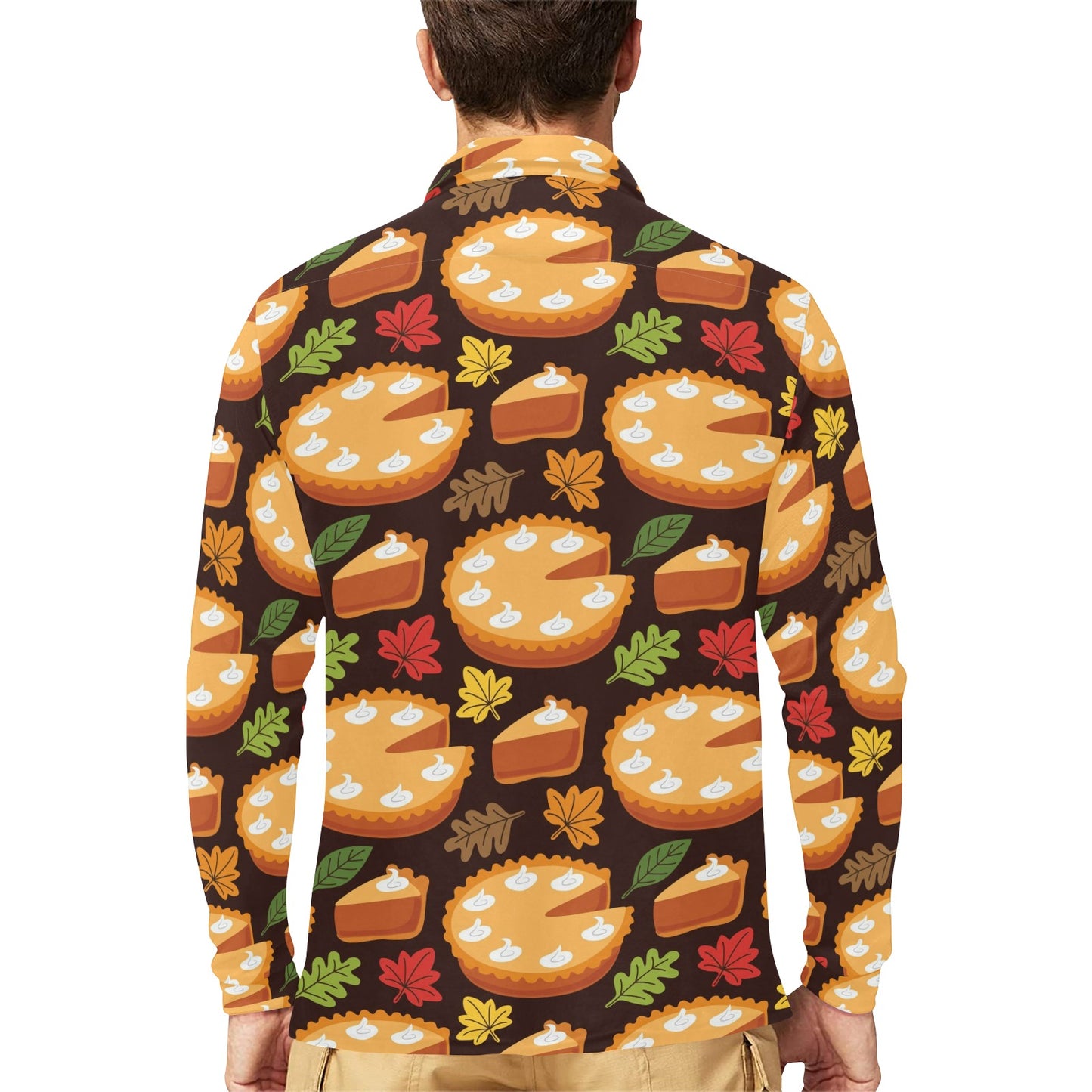 Pie Pattern Print Design A03 Long Sleeve Polo Shirt For Men's