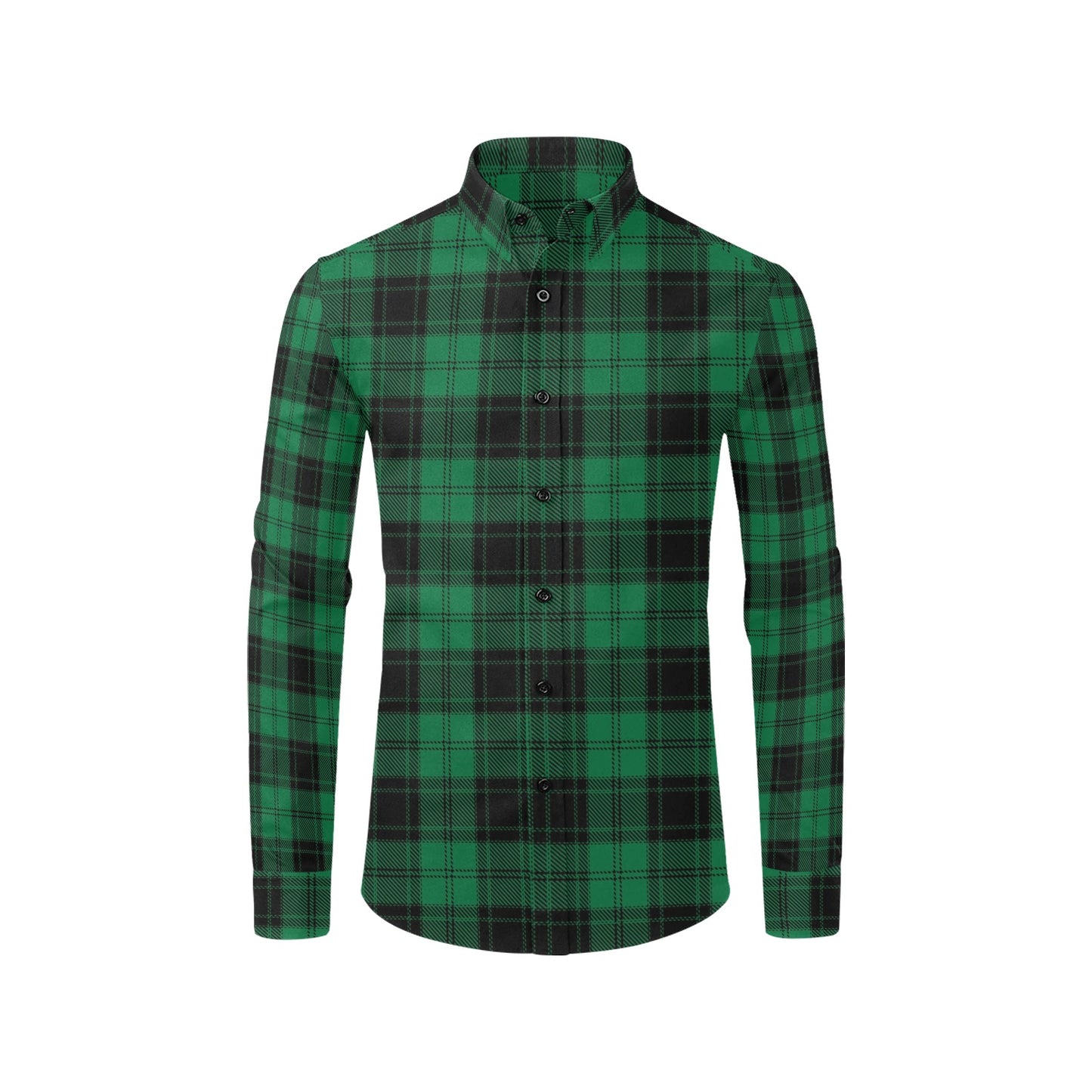 Tartan Green Print Design LKS302 Men's Long Sleeve Dress Shirt