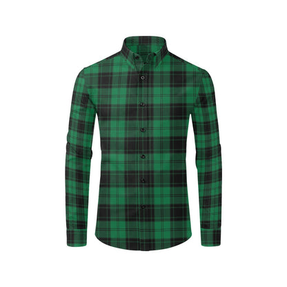 Tartan Green Print Design LKS302 Men's Long Sleeve Dress Shirt