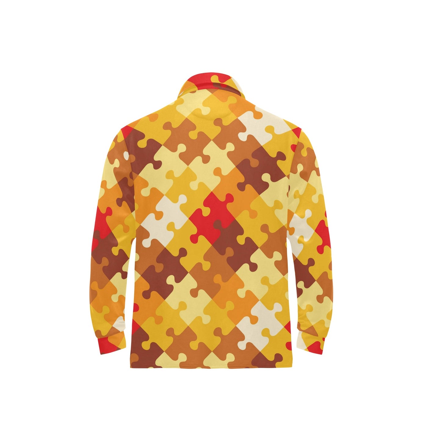 Puzzle Pattern Print Design A01 Long Sleeve Polo Shirt For Men's