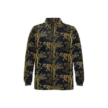 Tiger Gold Print Design LKS307 Long Sleeve Polo Shirt For Men's