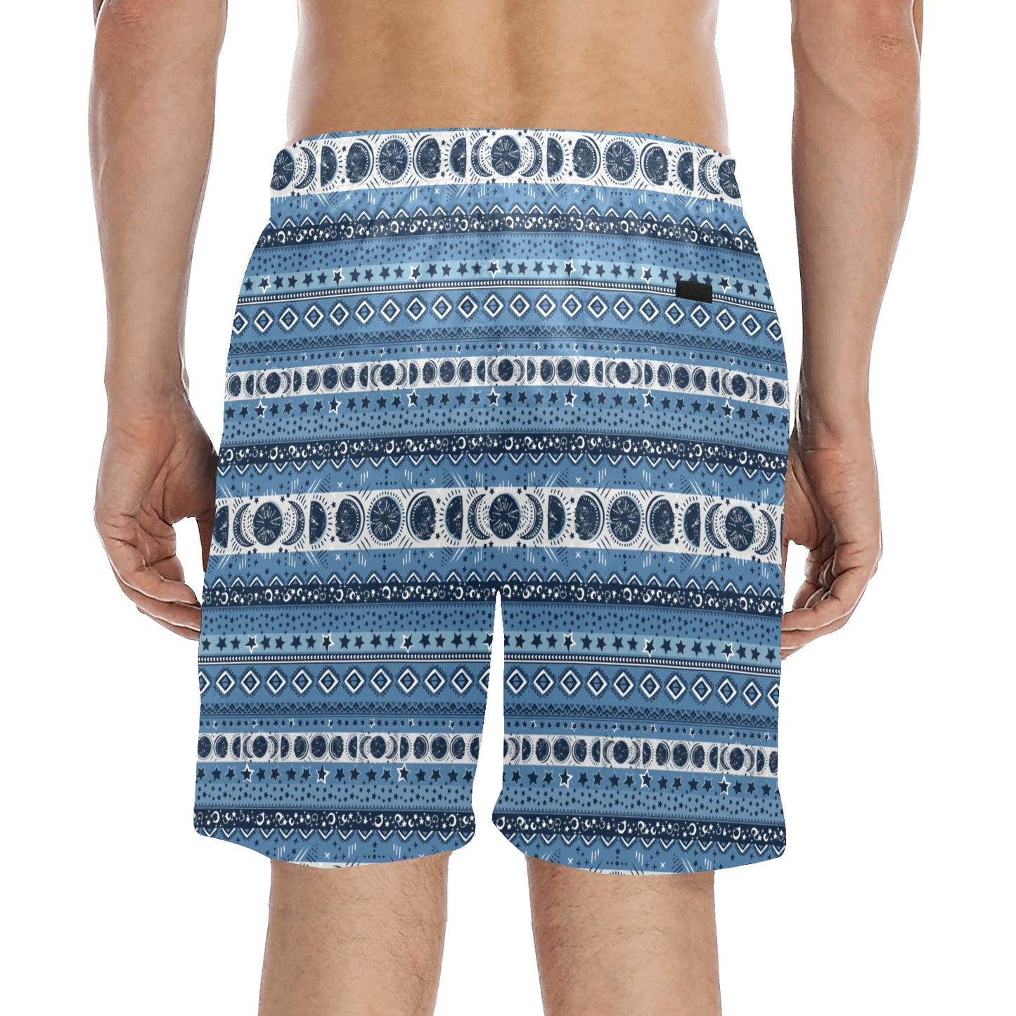 Sun Moon Pattern Print Design LKS306 Men's Swim Trunks Beach Shorts