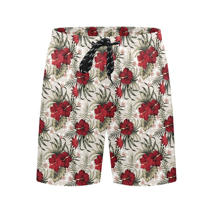 Hibiscus Print Design LKS3011 Men's Swim Trunks Beach Shorts