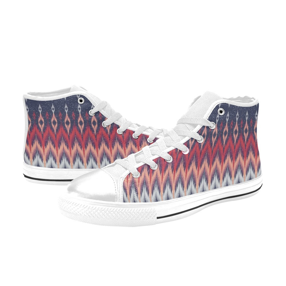 Ikat Print Design LKS401 Men's High Top Canvas Shoes