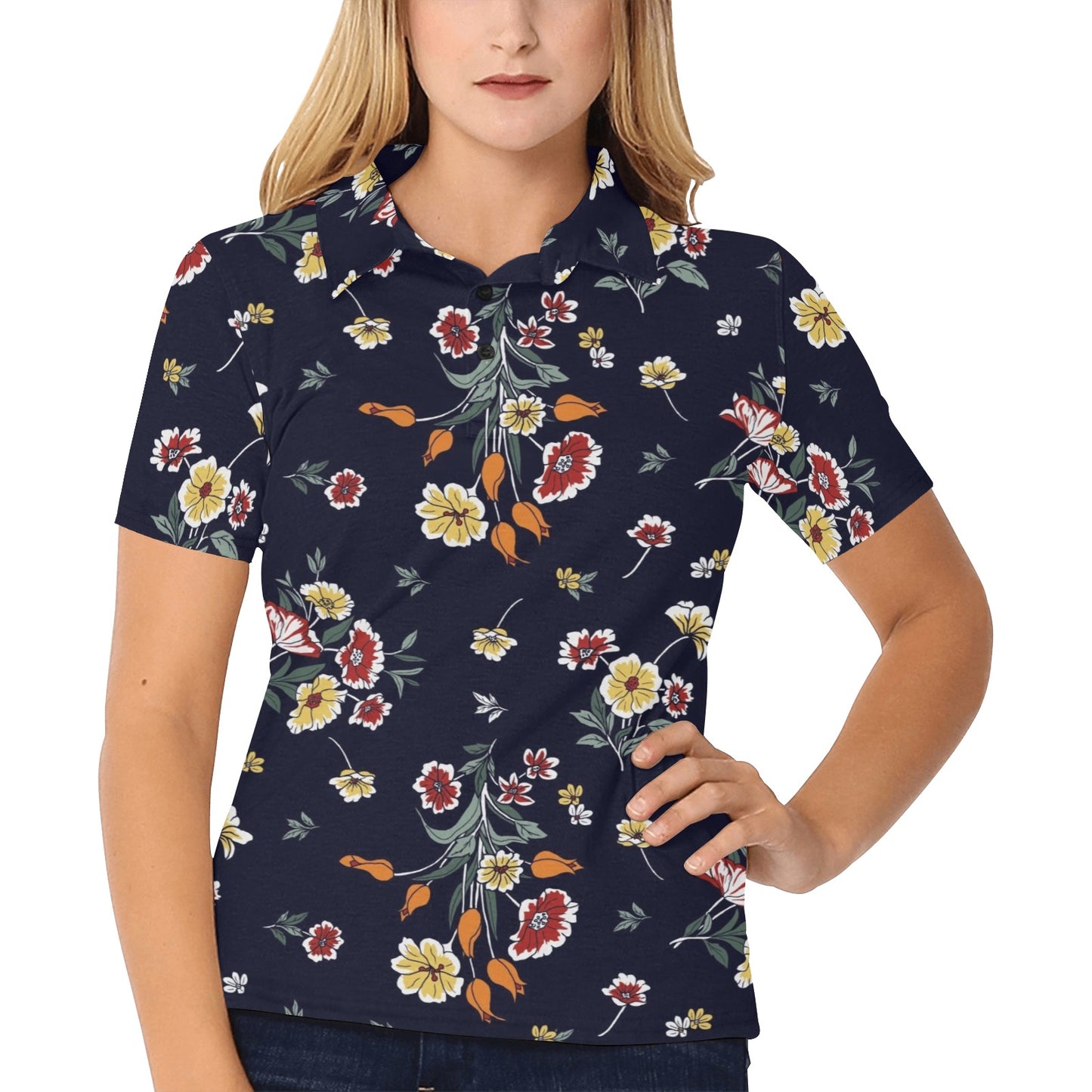 Summer Floral Pattern Print Design SF01 Women's Polo Shirt