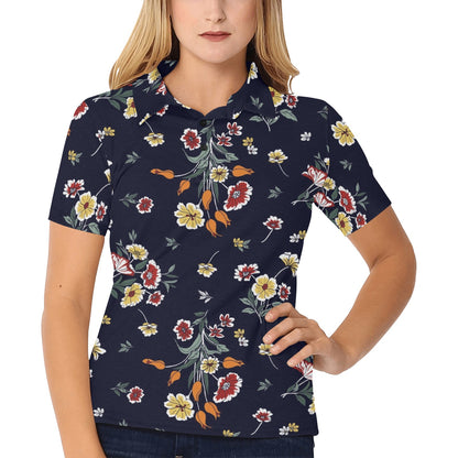 Summer Floral Pattern Print Design SF01 Women's Polo Shirt