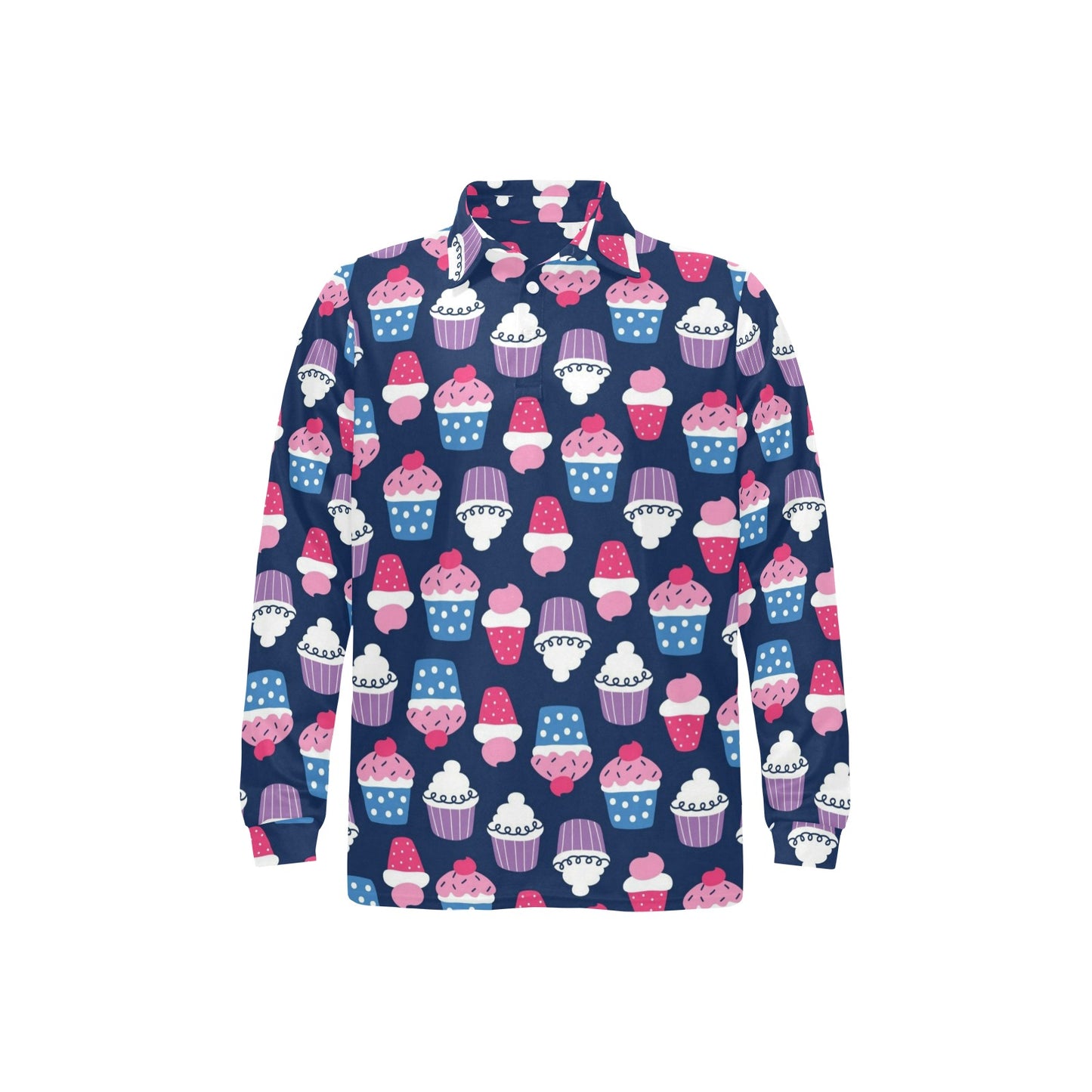 Cupcake Pattern Print Design CP04 Long Sleeve Polo Shirt For Men's