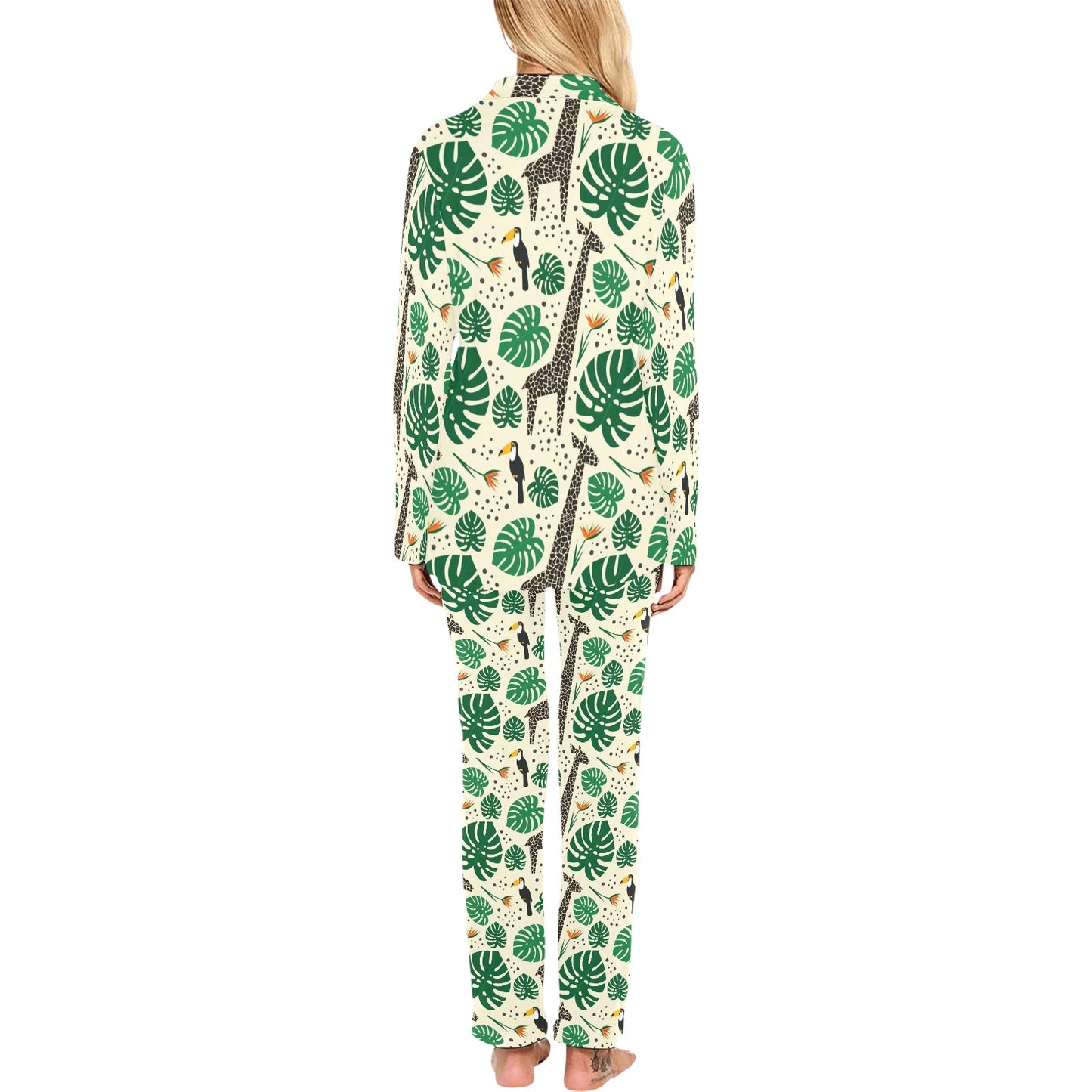 Rainforest Giraffe Pattern Print Design A02 Women's Long Pajama Set