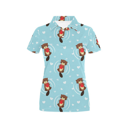 Sea Otter Cute Pattern Print Design 04 Women's Polo Shirt