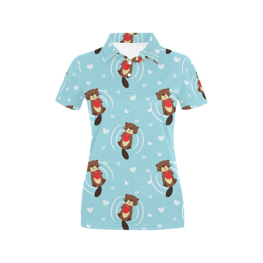 Sea Otter Cute Pattern Print Design 04 Women's Polo Shirt
