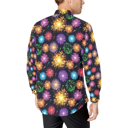 Firework Print Design LKS305 Men's Long Sleeve Dress Shirt