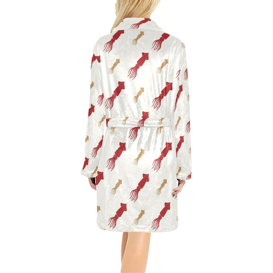 Giant Squid Pattern Print Design 01 Women's Fleece Robe