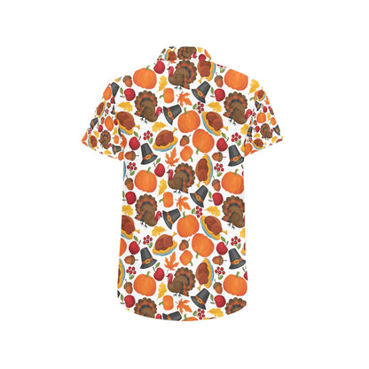 Thanksgiving Print Design LKS304 Men Short Sleeve Button Up Shirt