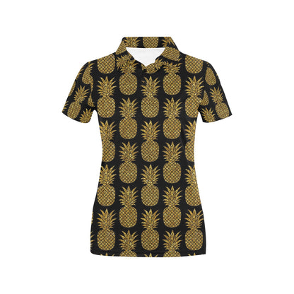 Gold Pineapple Pattern Print Design PP011 Women's Polo Shirt