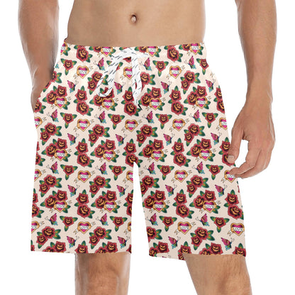 Old School Tattoo Rose Pattern Men's Swim Trunks Beach Shorts