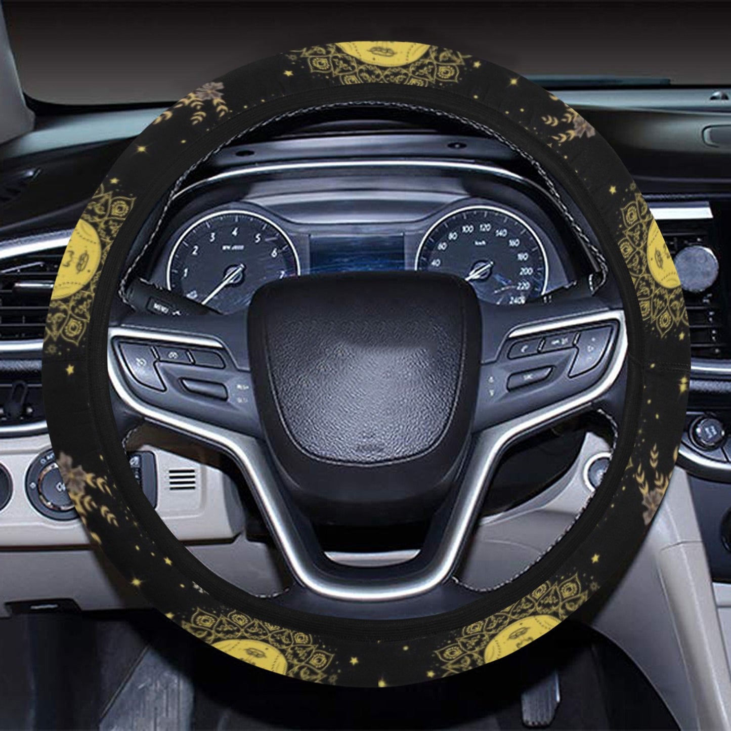 Sun Moon Print Design LKS301 Steering Wheel Cover with Elastic Edge