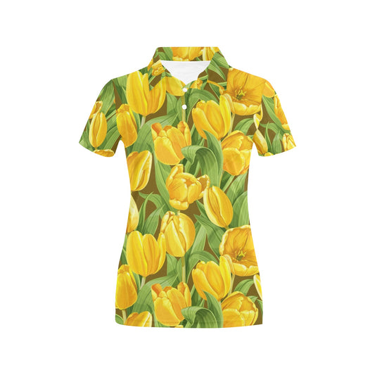Tulip Yellow Pattern Print Design TP010 Women's Polo Shirt