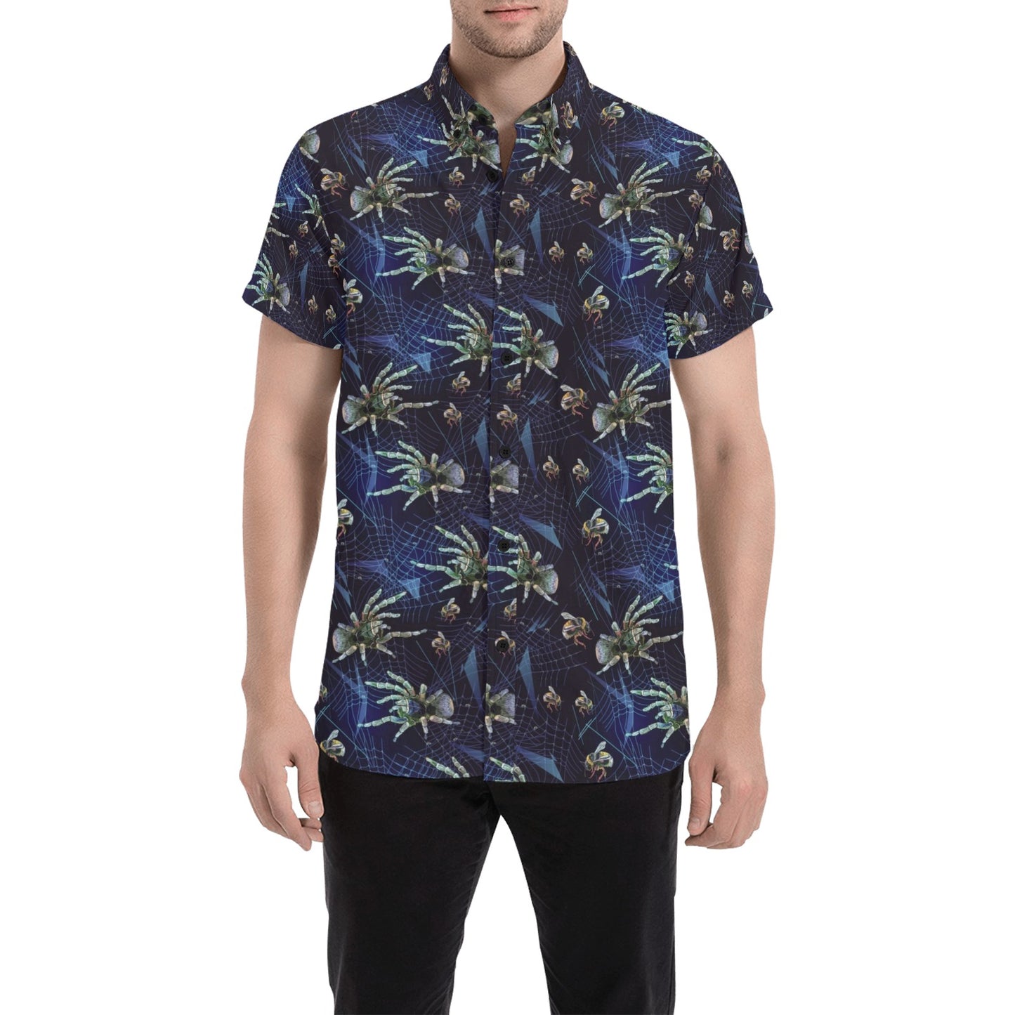 Tarantula Print Design LKS401 Men Short Sleeve Button Up Shirt