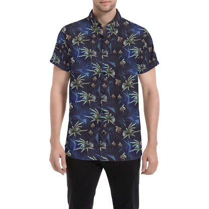 Tarantula Print Design LKS401 Men Short Sleeve Button Up Shirt