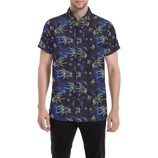 Tarantula Print Design LKS401 Men Short Sleeve Button Up Shirt