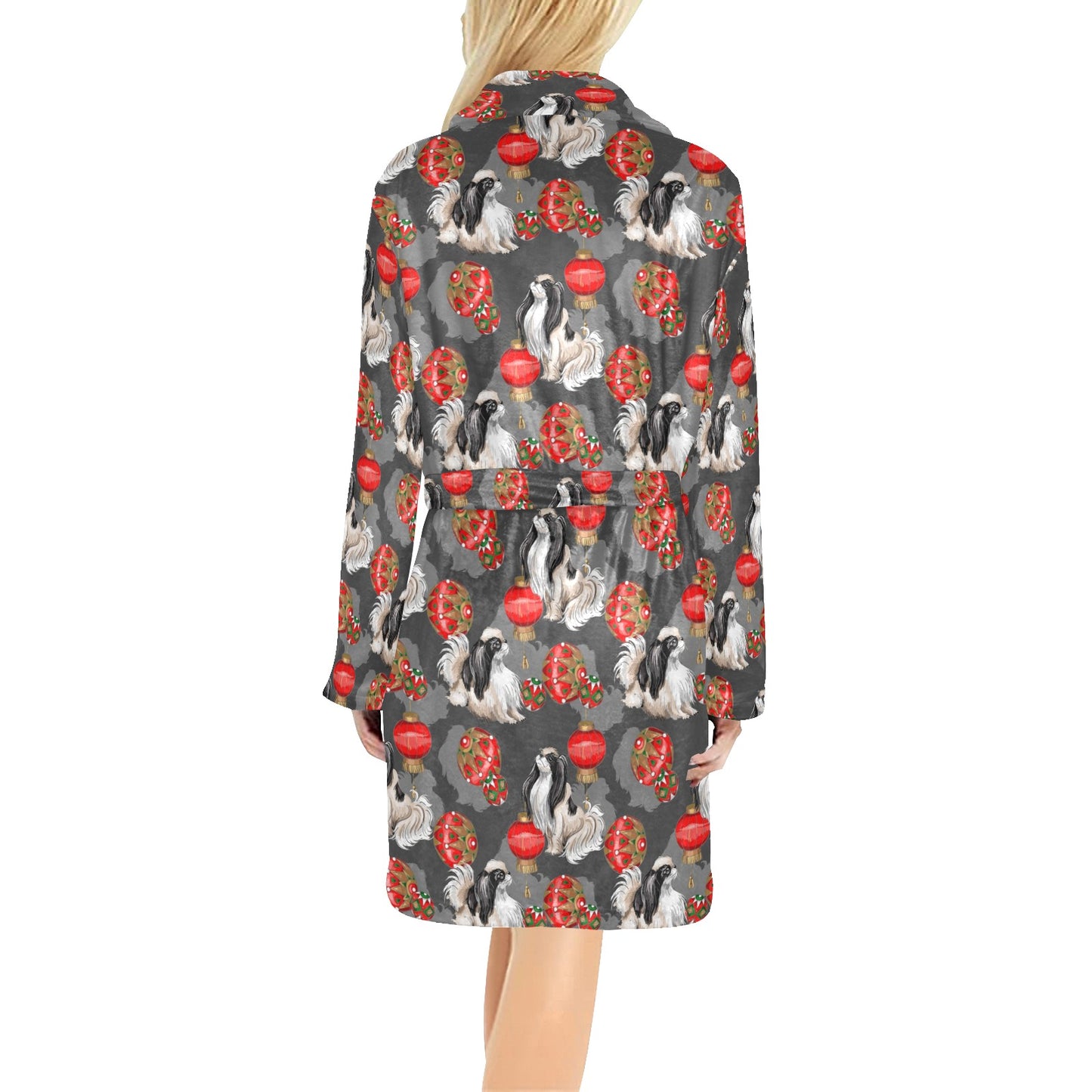 Japanese Chin Pattern Print Design 02 Women's Fleece Robe