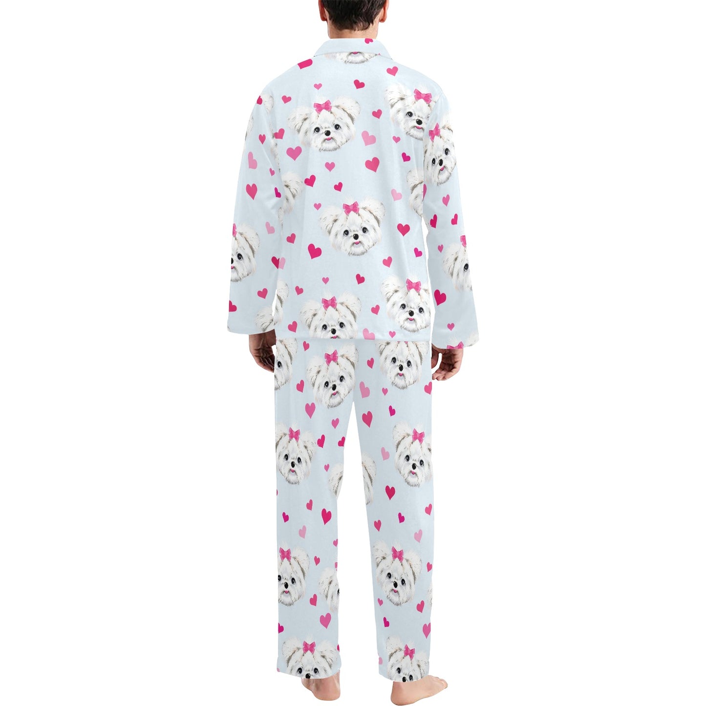 Maltese Pattern Print Design 03 Men's Long Pajama Set
