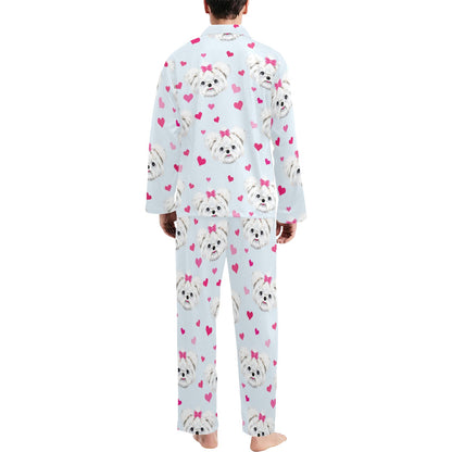Maltese Pattern Print Design 03 Men's Long Pajama Set