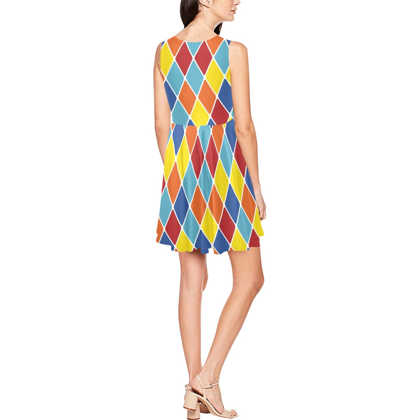 Harlequin Pattern Print Design 01 Sleeveless Dress