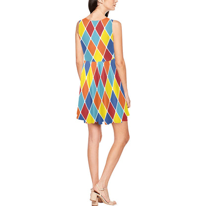 Harlequin Pattern Print Design 01 Sleeveless Dress