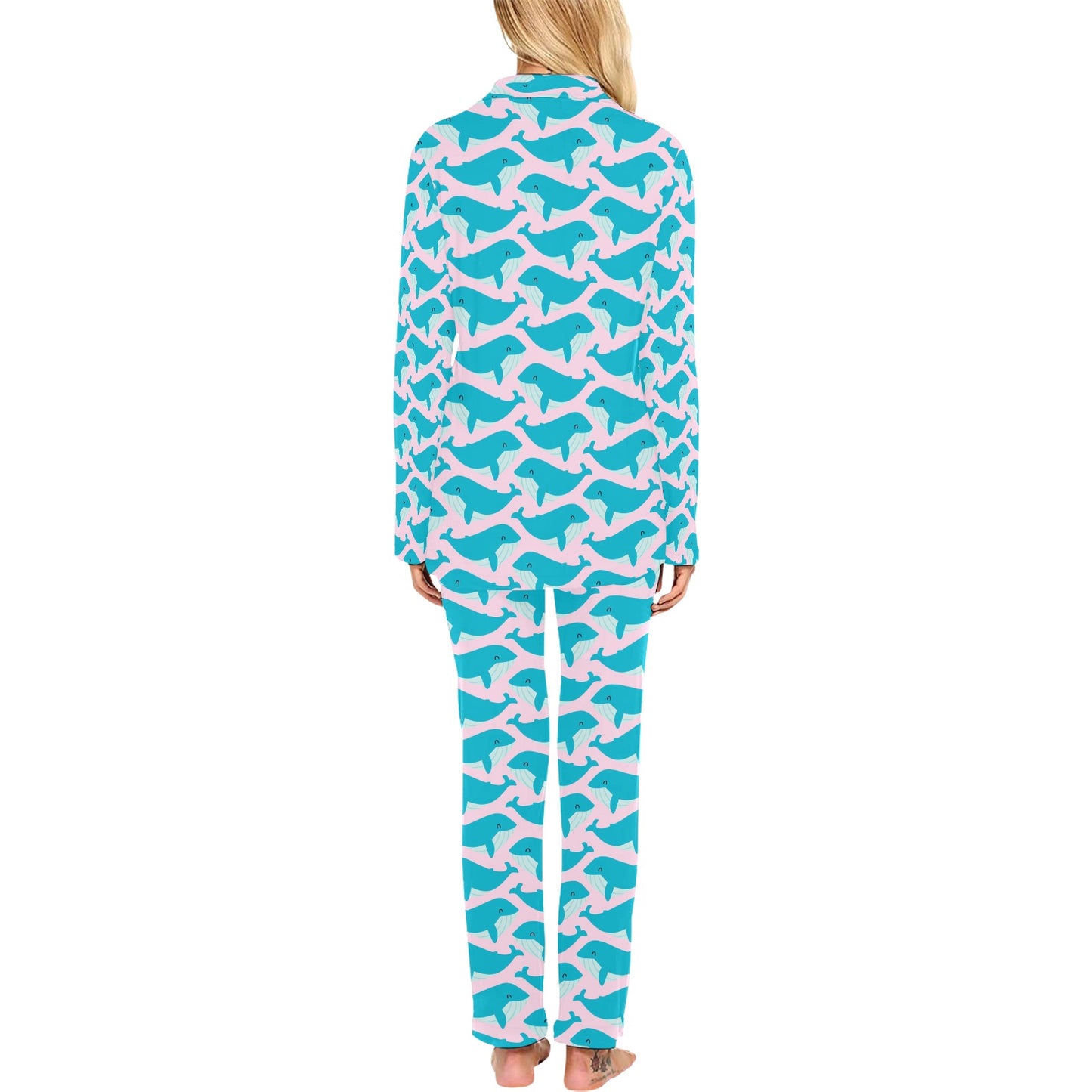 Whale Print Design LKS302 Women's Long Pajama Set