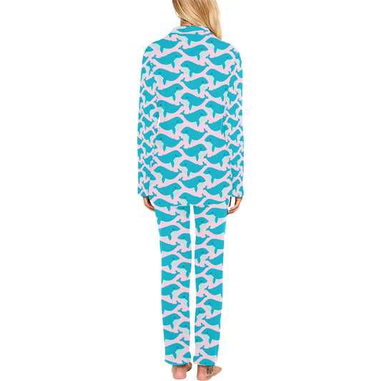 Whale Print Design LKS302 Women's Long Pajama Set