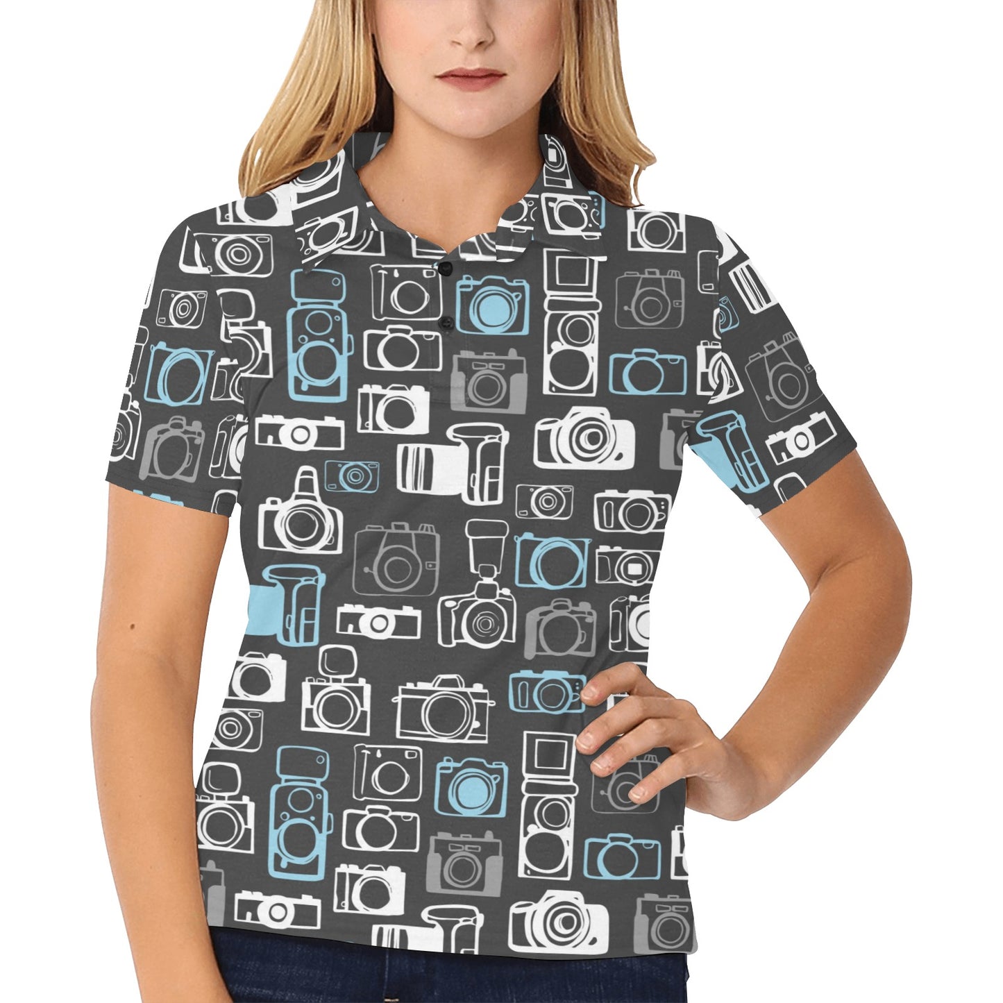 Camera Pattern Print Design 04 Women's Polo Shirt