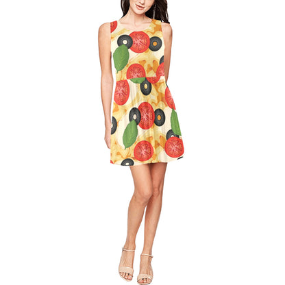 Pizza Pattern Print Design A05 Sleeveless Dress