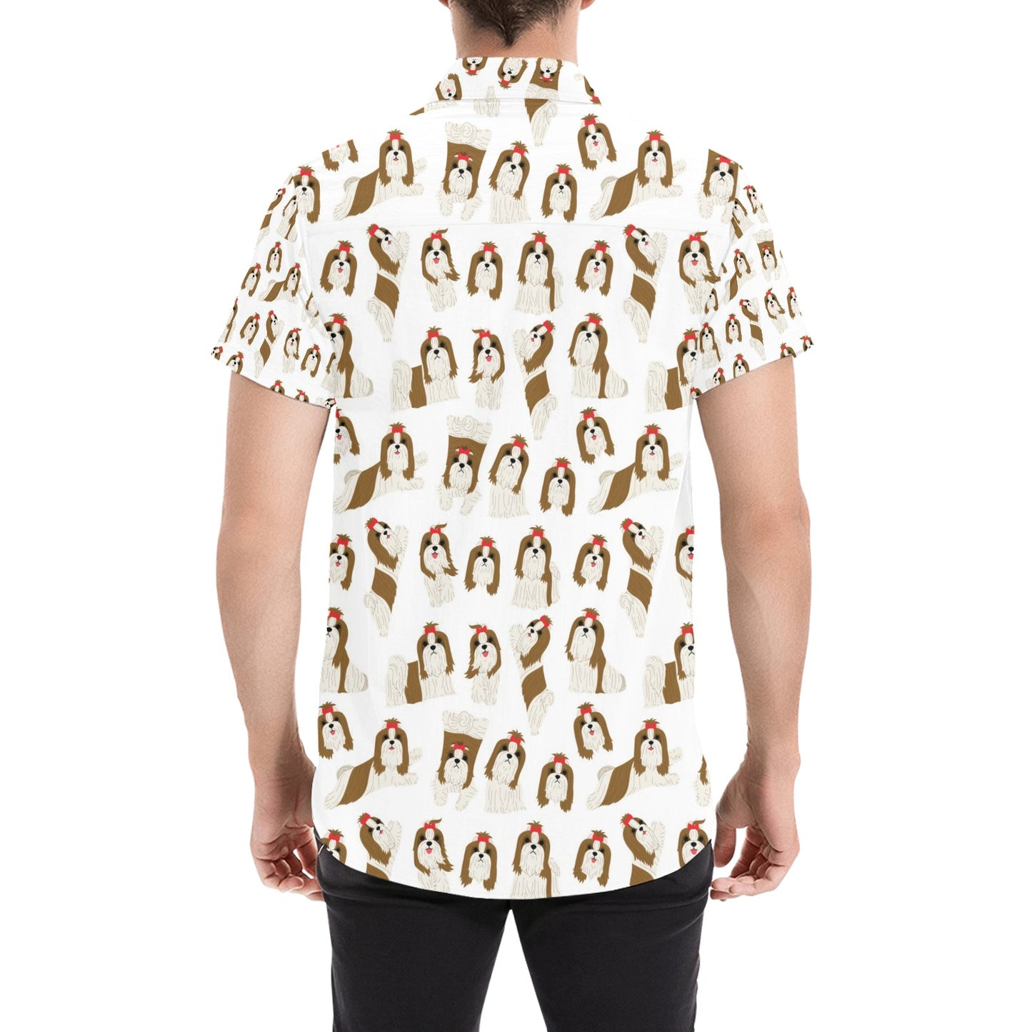 Shih Tzu Print Design LKS302 Men Short Sleeve Button Up Shirt