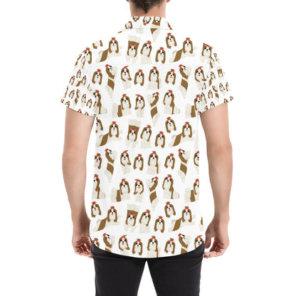 Shih Tzu Print Design LKS302 Men Short Sleeve Button Up Shirt