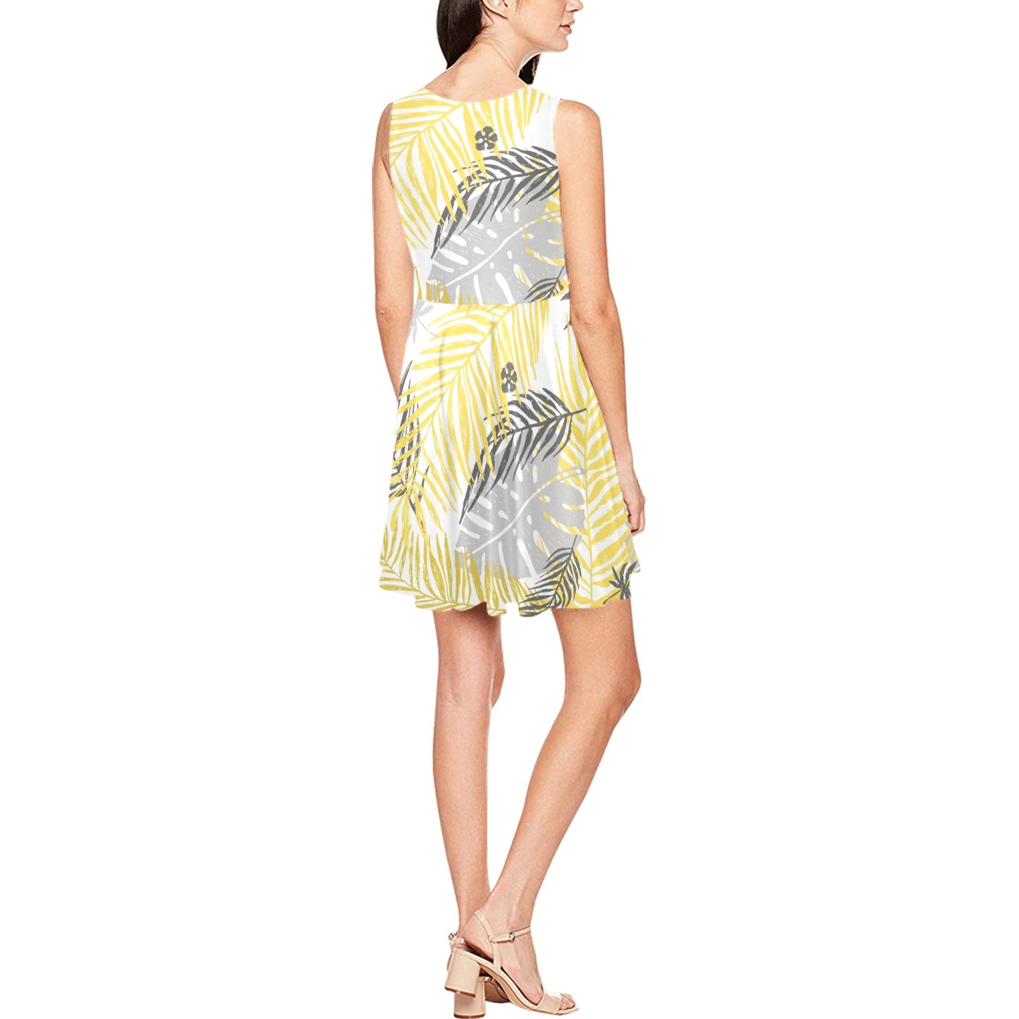 Palm Leaves Pattern Print Design PL012 Sleeveless Dress