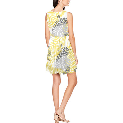 Palm Leaves Pattern Print Design PL012 Sleeveless Dress