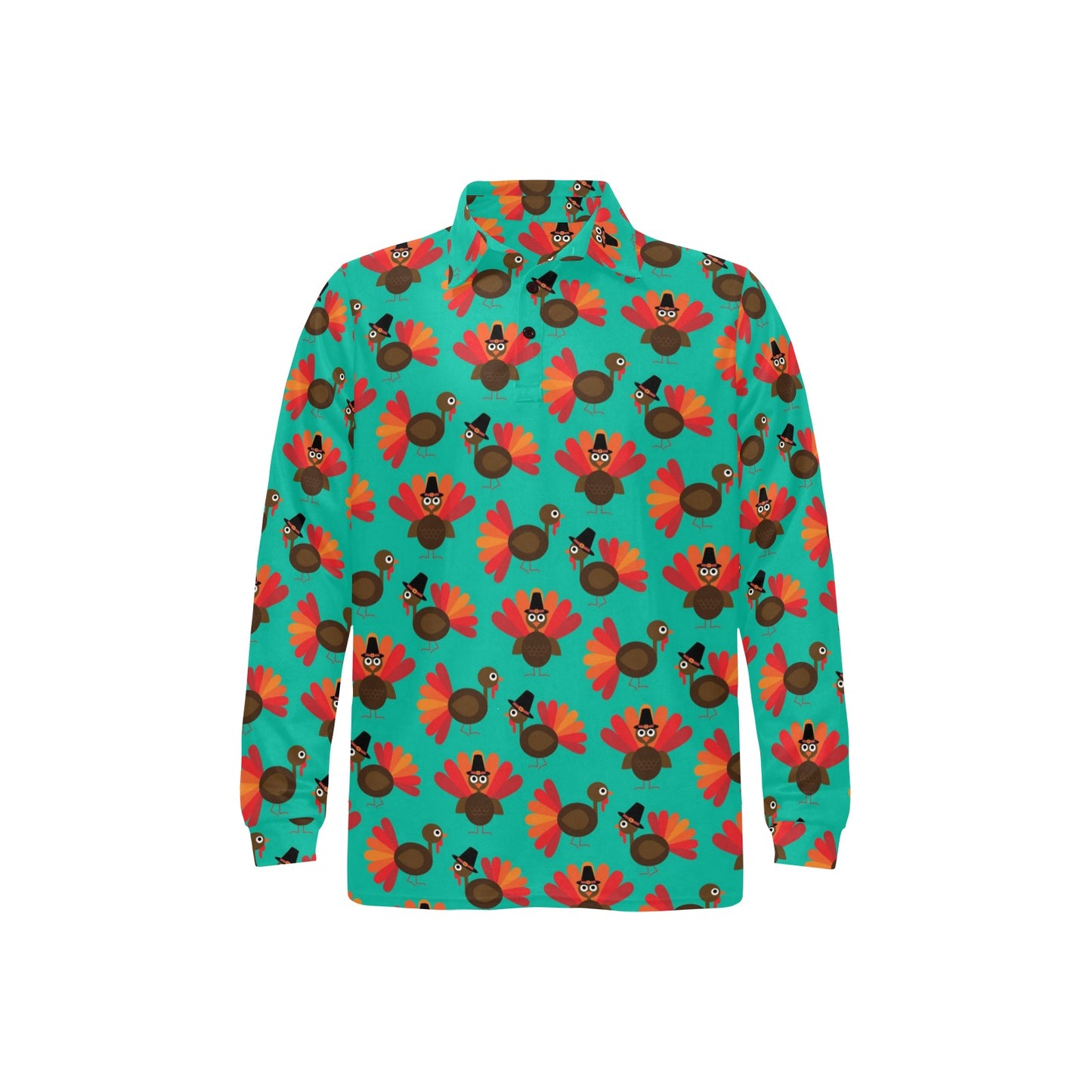 Turkey Print Design LKS402 Long Sleeve Polo Shirt For Men's