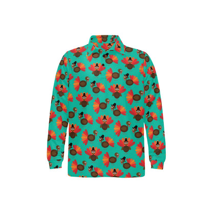 Turkey Print Design LKS402 Long Sleeve Polo Shirt For Men's