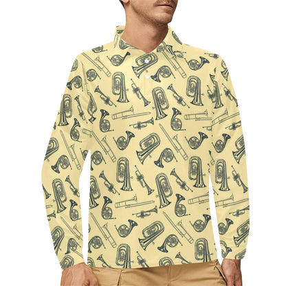 Tuba Pattern Print Design 01 Long Sleeve Polo Shirt For Men's